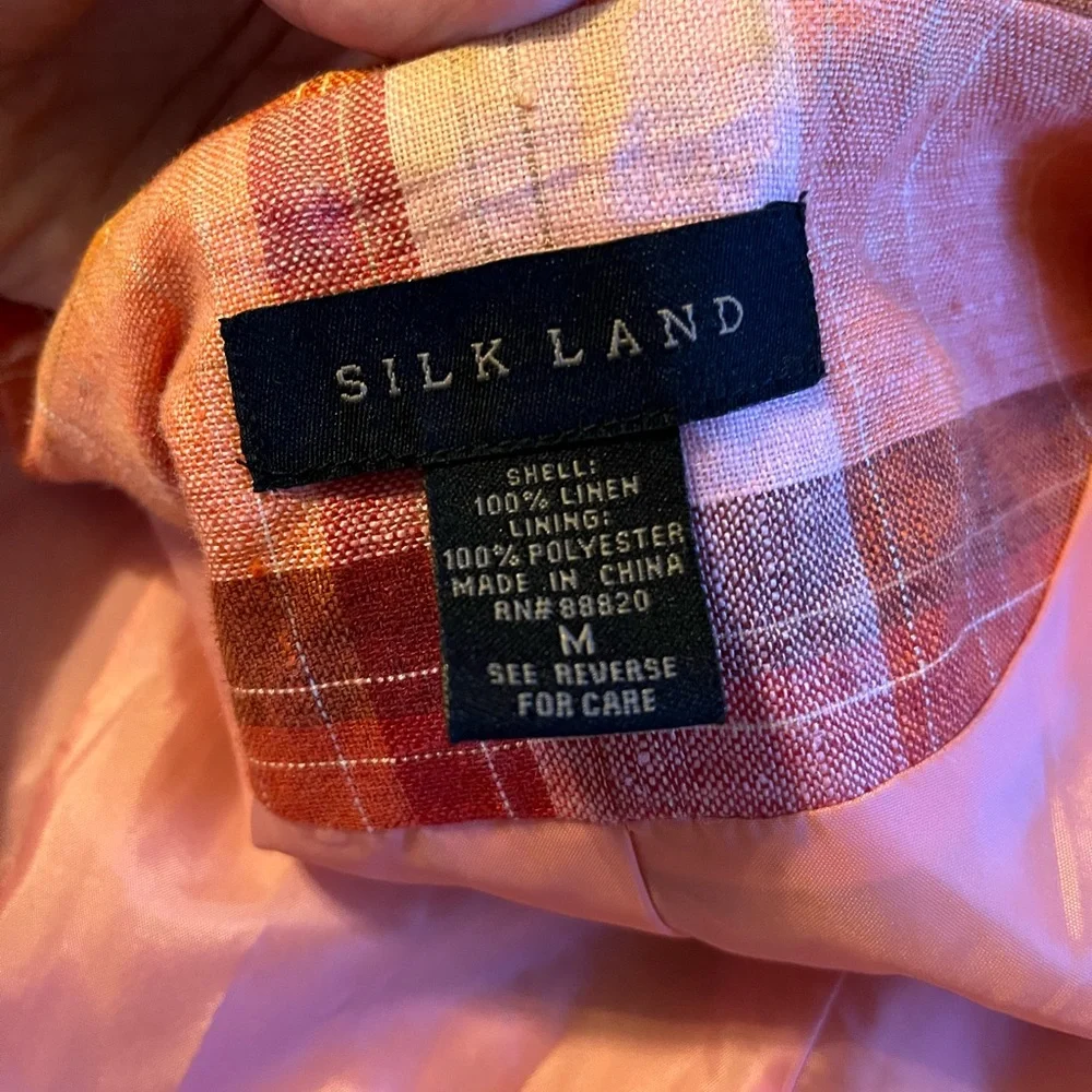 100% LINEN PLAID BLAZER - SILKLAND SIZE MEDIUM